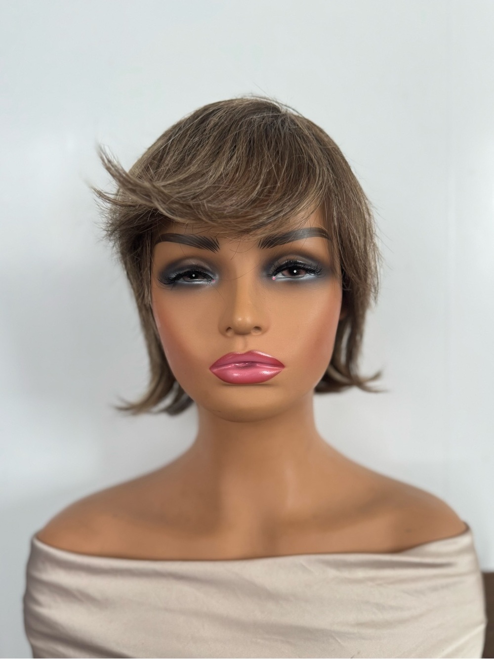Jon Renau Short Layered Pixie Wig Brown Highlights Kanekalon Modacrylic